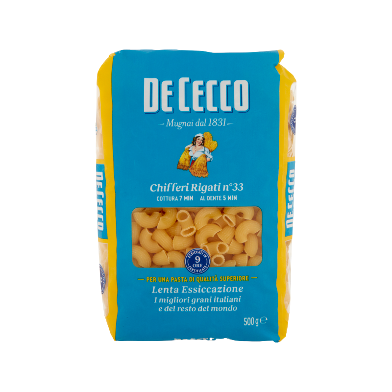 De Cecco n. 33 chifferi rigati semolina pasta / pasta di semola chifferi rigati De Cecco n. 33 chifferi rigati semolina pasta / pasta di semola chifferi rigati short pasta 17.64 oz / 500 gr