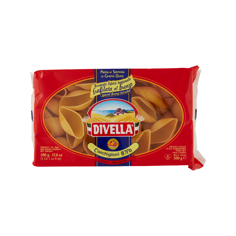 Divella n. 87/b Conchiglioni - special formats / Conchiglioni - formati speciali Divella n. 87/b Conchiglioni - special formats / Conchiglioni - formati speciali (04-07-26) special shapes 17.64 oz / 500 gr