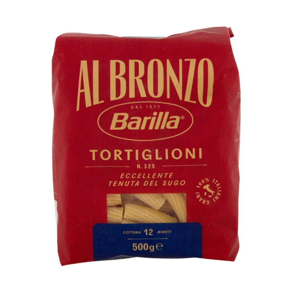 Barilla-Tortiglioni-bronzo-door-bronzen-mal-getrokken-210895-1 Barilla al Bronzo | Tortiglioni short pasta 17.64 oz / 500 gr