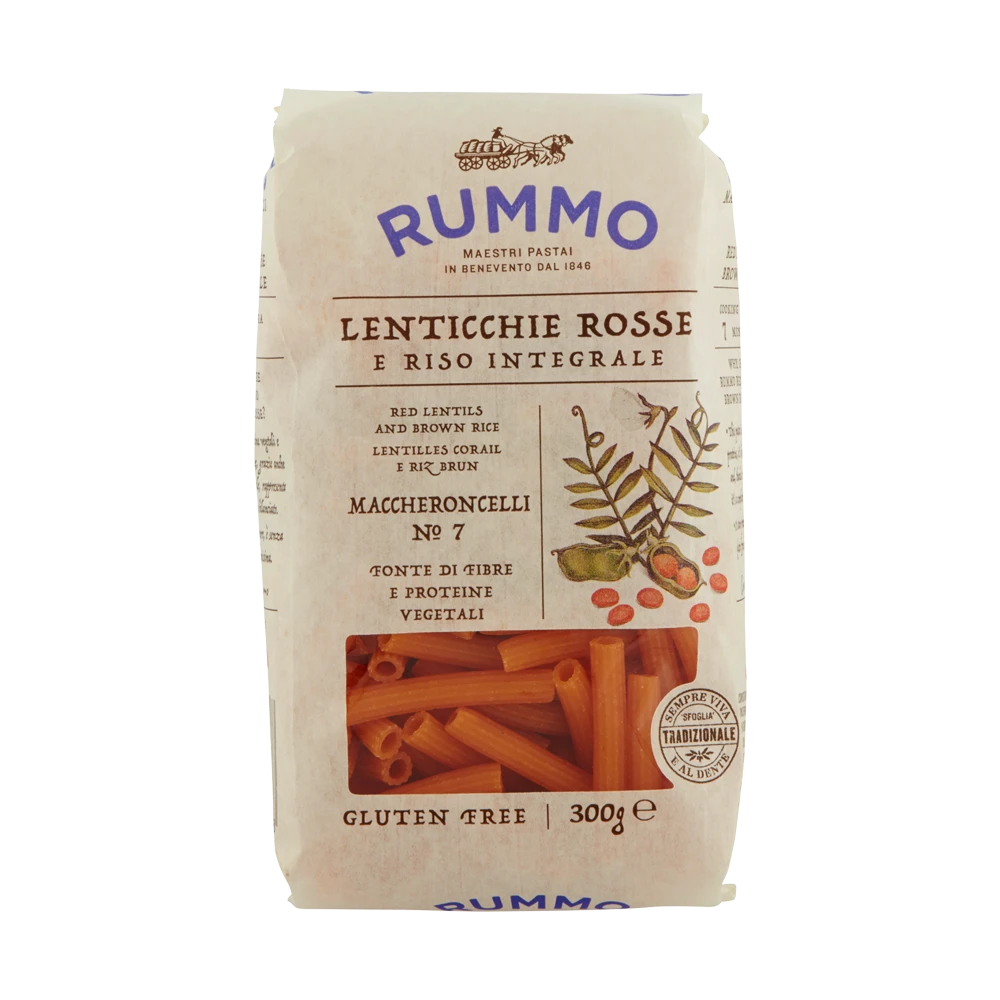 Rummo Maccheroncelli Rigati No. 7 – Red Lentils - GLUTEN FREE - 210836 Rummo Maccheroncelli Rigati No. 7 – Red Lentils gluten free pasta 10.58 oz / 300 gr