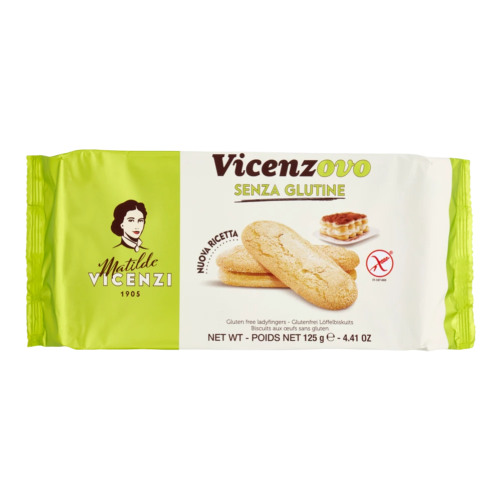 Vicenzi Ladyfingers (Savoiardi) - GLUTEN FREE - 210004 Vicenzi Ladyfingers (Savoiardi) gluten free cookies for dessert 4.41 oz / 125 g